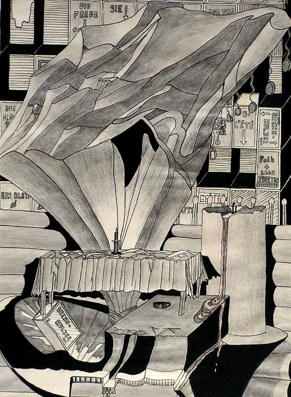 Expecting fire, 1970, Tusche-Graphit, 29,5x40,5.JPG